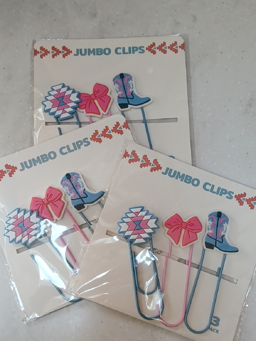 Jumbo Clips Set with Pink Bow, Blue Cowboy Boot & Geometric Charm